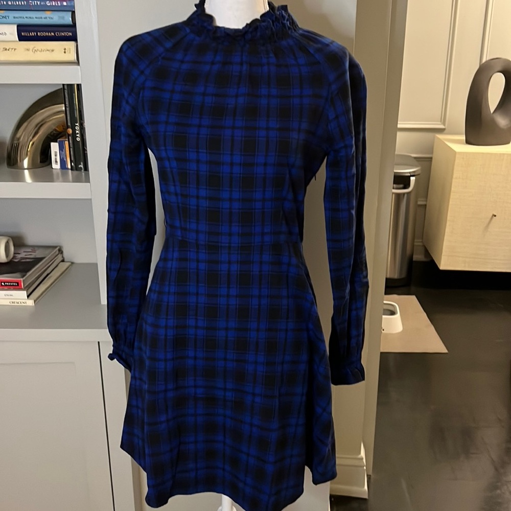 Maje blue buffalo check mockneck flannel dress